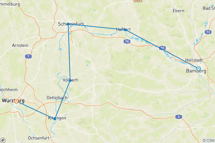 Carte du circuit Main : promenade de Bamberg à Würzburg (7 jours)