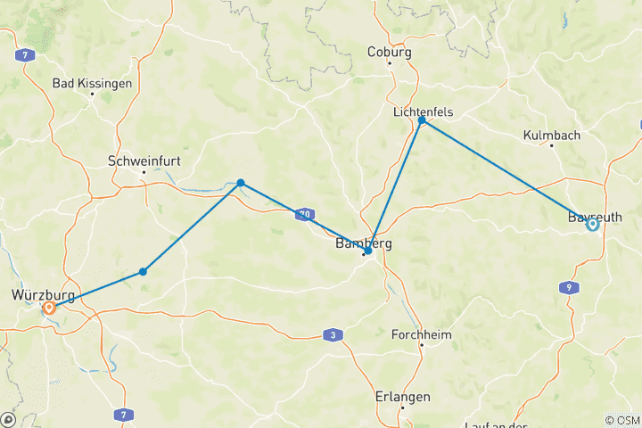 Carte du circuit Main : Splendeurs de Bayreuth à Würzburg (7 jours)