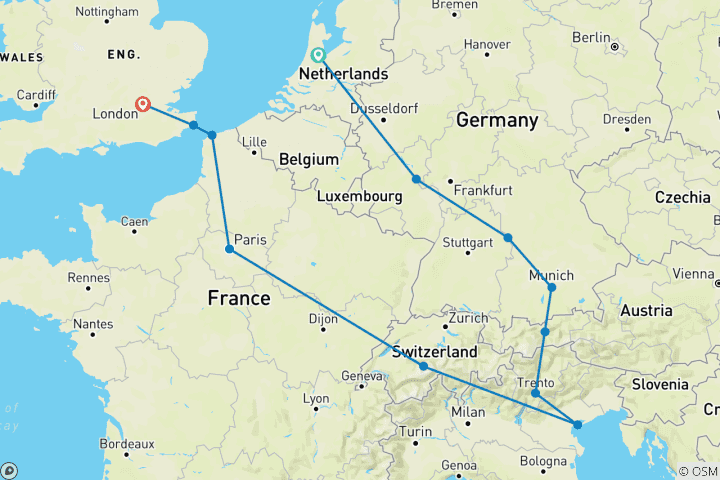 Carte du circuit Horizon européen (standard, été (à partir de mars 26), départ d'Amsterdam, classique)