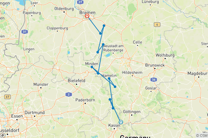 Karte von Weser: Flotte Fahrt voran (8 Tage)