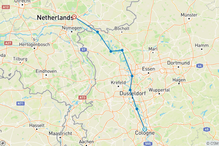 Karte von Rhein: Köln – Arnheim (7 Tage)