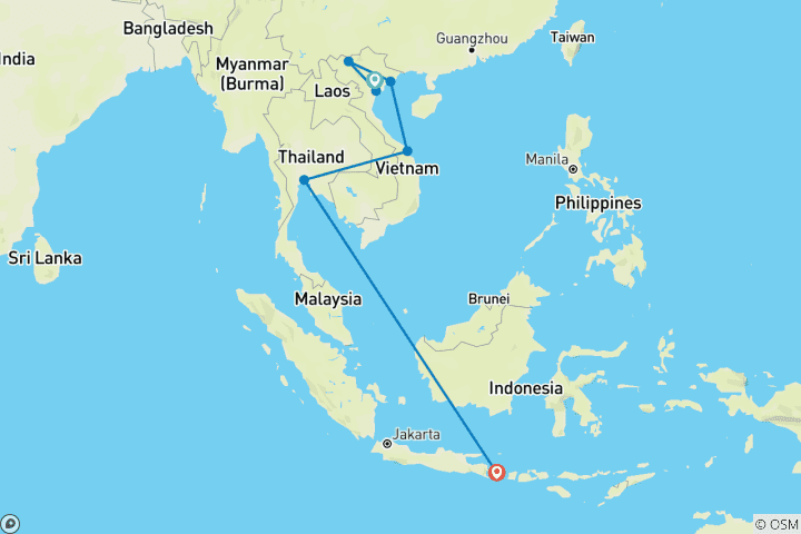 Carte du circuit L'esprit de l'Asie du Sud-Est en 16 jours : Un voyage de culture et de calme - (Vietnam, Thaïlande, Bali)