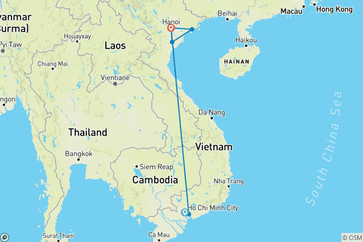 Map of Authentic Vietnam Luxury Vacation 7 Days Package