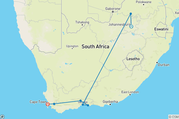 Carte du circuit Afrique du Sud : Faune, Route des Jardins et Ville Mère Le Cap