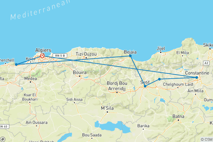 Carte du circuit Circuit sur mesure de 6 jours en Algérie, départ quotidien et guide privé