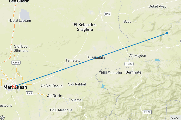 Mapa de Cuatro días en Marrakech