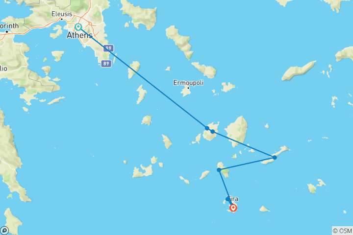 Kaart van Eilandhoppen in Griekenland: Paros, Ios en Santorini