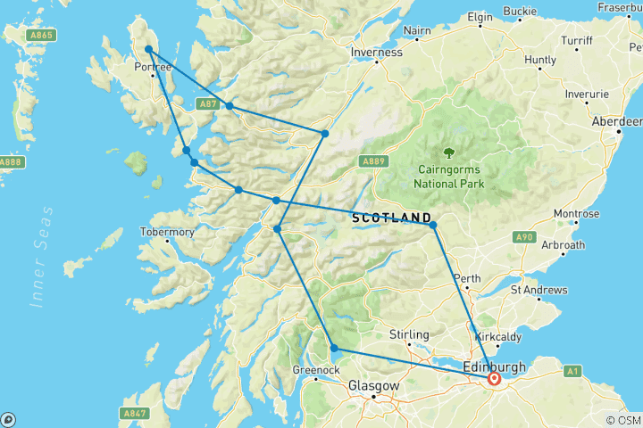 Map of 4-day Isle of Skye and The Jacobite Steam Train