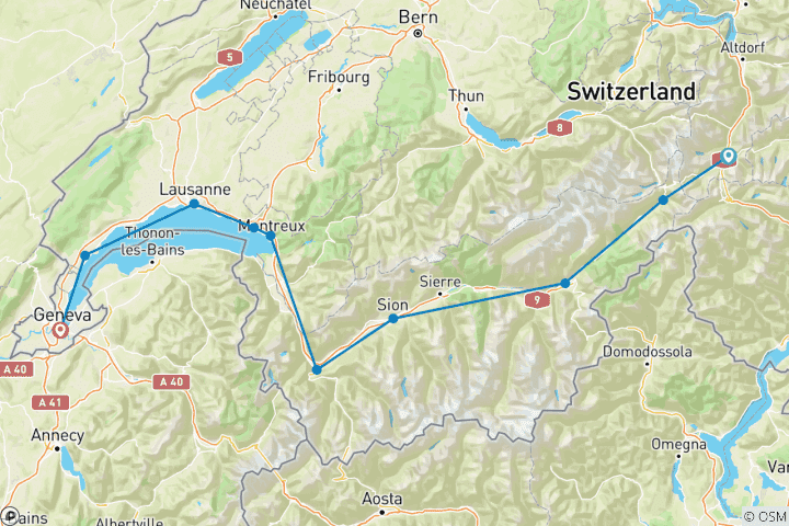 Karte von Rhone-Route: Gesamtstrecke (10 Tage)