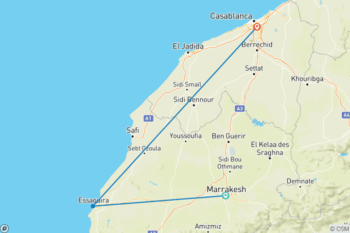 Mapa de De Casablanca a Marrakech y costa - 6 días