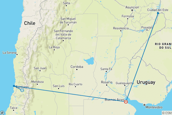 Karte von Maßgeschneiderte 10 Tage private Chile und Argentinien Luxusreise, täglicher von