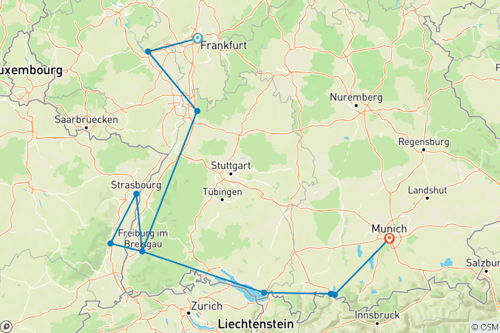 Map of Tailor-Made 8 Days Private Germany Tour to Bavaria, Daily Departure