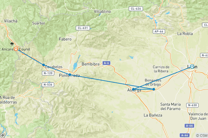 Karte von Französischer Jakobsweg von León nach O Cebreiro (9 Tage)
