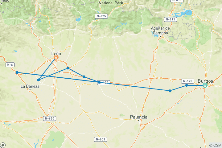 Carte du circuit Chemin de Saint-Jacques français de Burgos à León (11 jours)