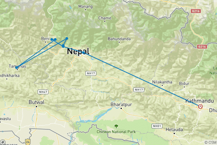 Carte du circuit Annapurna Himalaya View Trek 9 jours