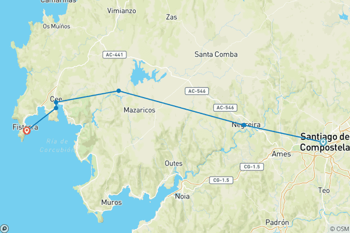 Karte von Jakobsweg von Santiago nach Fisterra (6 Tage)