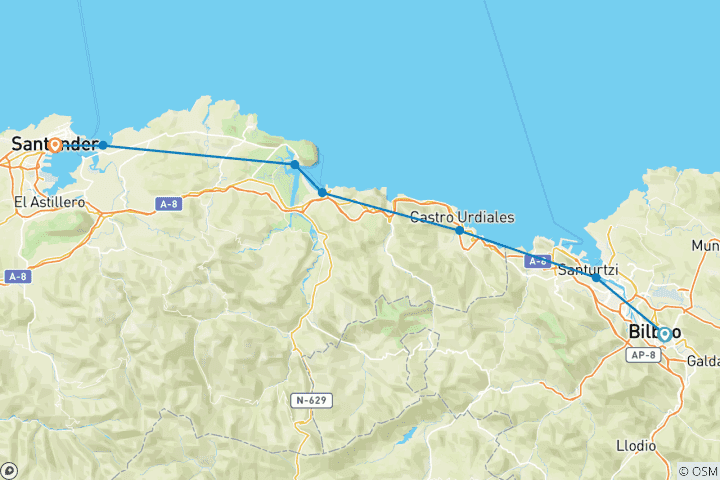 Carte du circuit Chemin de Saint-Jacques du Nord, de Bilbao à Santander (7 jours)