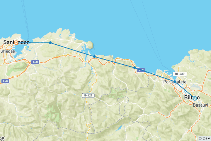 Carte du circuit Chemin de Saint-Jacques du Nord, de Bilbao à Santander (7 jours)