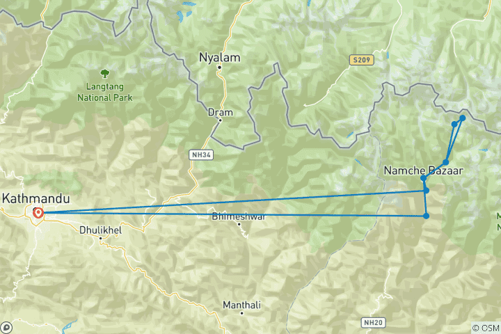 Kaart van Everest Basiskamp Trek - 9 Dagen