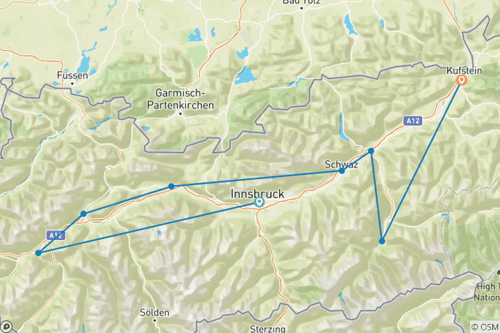 Carte du circuit InnRadweg Tirol - À la carte (4 jours)