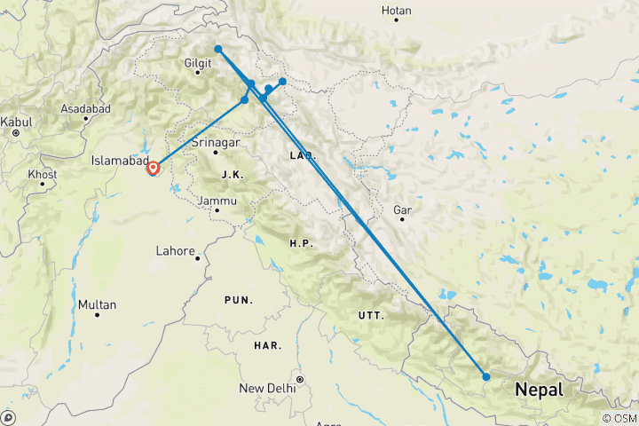 Carte du circuit Pakistan : Königstrek im Karakorum zum Concordia-Platz und K2 Basecamp