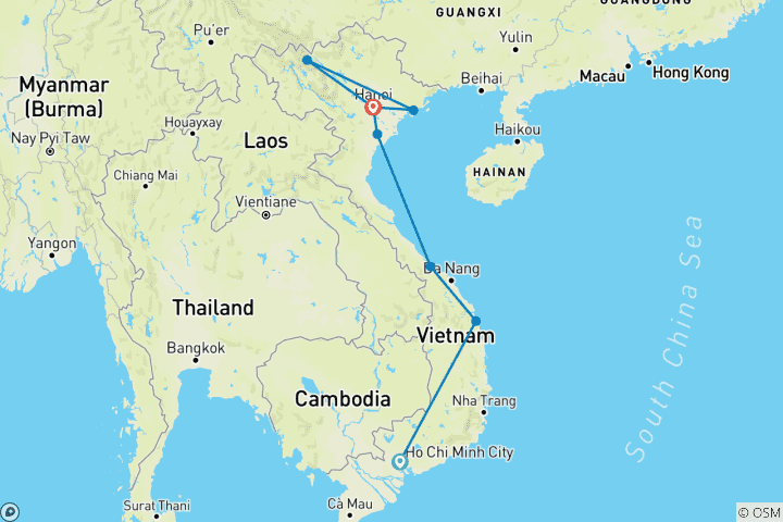 Carte du circuit Vietnam classique 15 jours - One Life Adventures