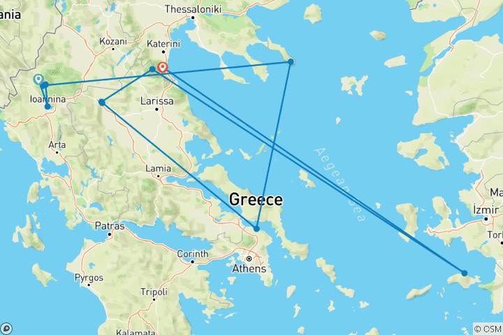 Map of Pindos, Meteora & Olympos (12 days)