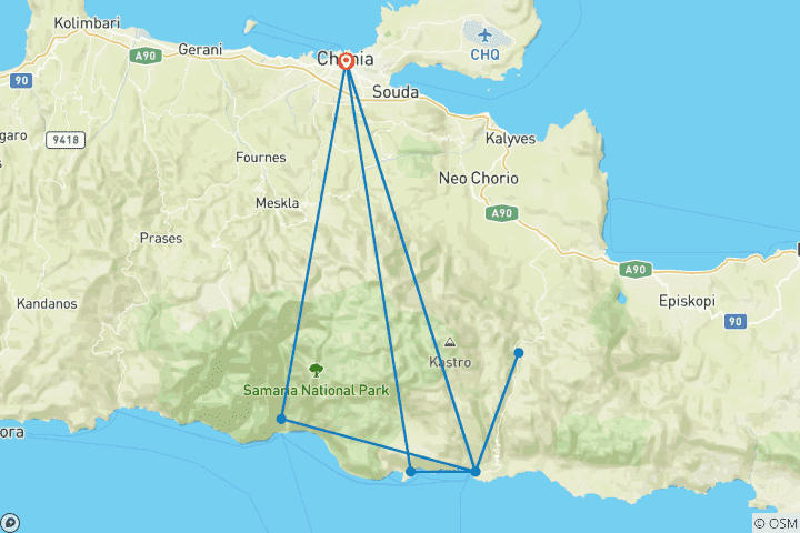 Karte von Kreta: Standortreise Sfakia (8 Tage)