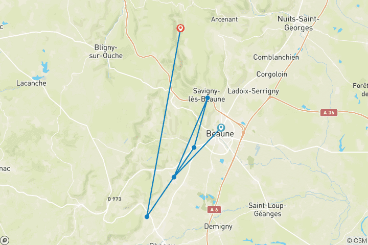 Carte du circuit Bourgogne - Points forts autour de Beaune (4 jours)