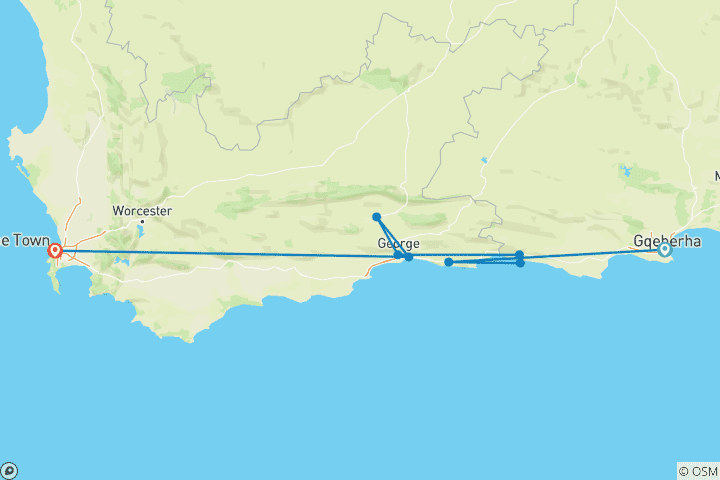 Carte du circuit 3 jours Cape Garden Route Express - West (avec hébergement)