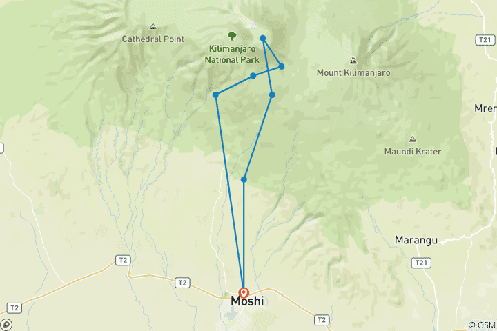 Map of Kilimanjaro Climb Umbwe Route 8 Days *All inclusive*