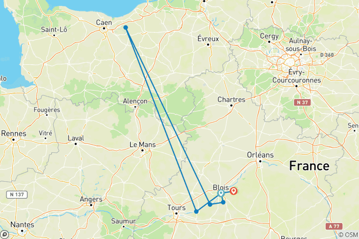 Carte du circuit Val de Loire - Cyclisme 'le Pays desChâteaux' (6 jours)