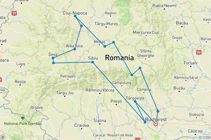 Kaart van De legende van Dracula - 8-daagse privétour in Transsylvanië met pick-up en drop-off van het vliegveld