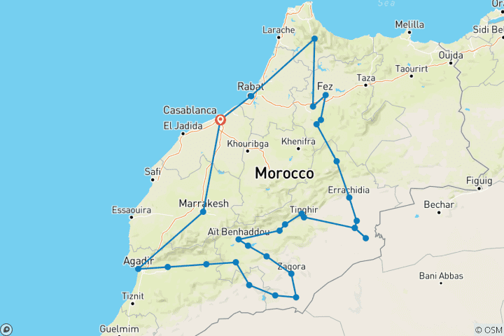 Karte von Marokko ab Casablanca 14 Tage