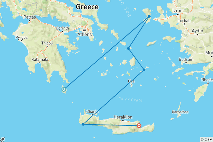 Carte du circuit Randonnée sur l'île unique de Cythère (8 jours)