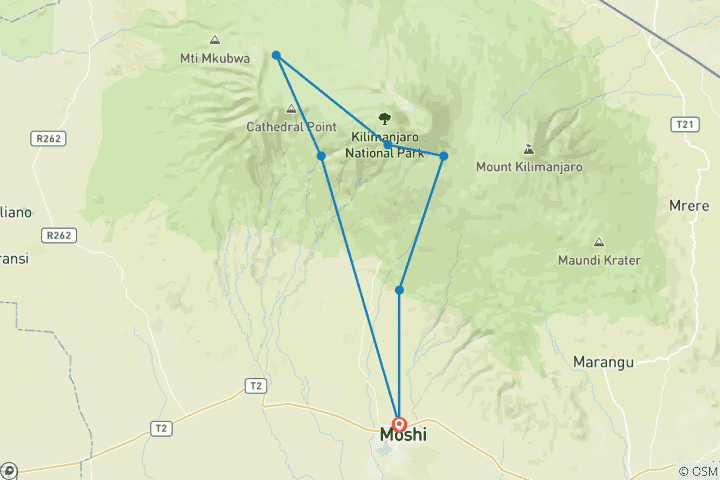 Kaart van Machame Route in 6-daagse