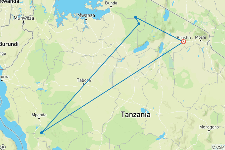 Mapa de 8 Días de Lujo en el Serengeti y Katavi de Tanzania