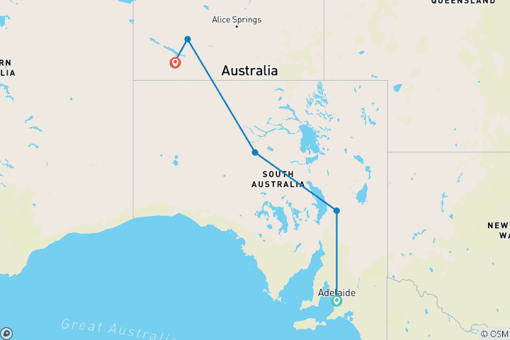 Mapa de Excursión de 7 días de Adelaida a Uluru