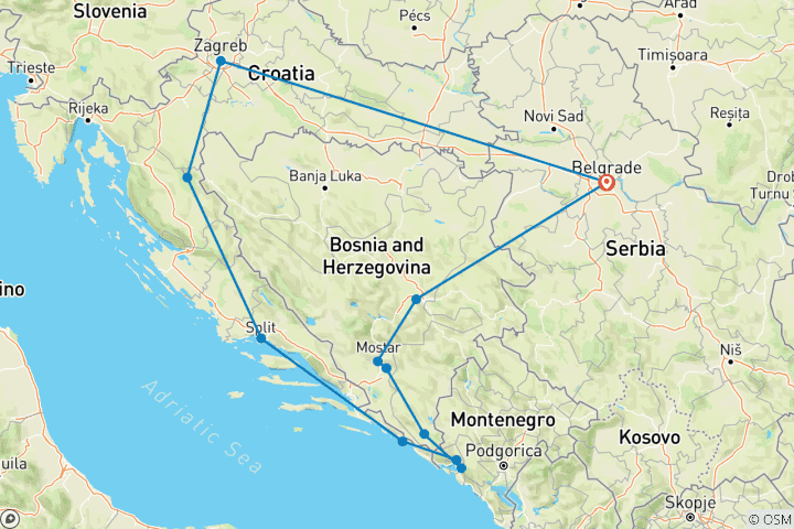 Carte du circuit Les Balkans dévoilés - 4 pays en 10 jours - Petit groupe