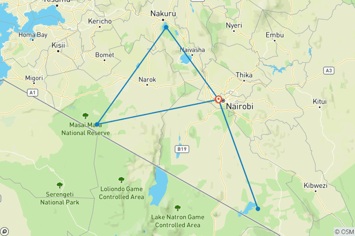 Carte du circuit Safari de luxe au Kenya - 7 jours
