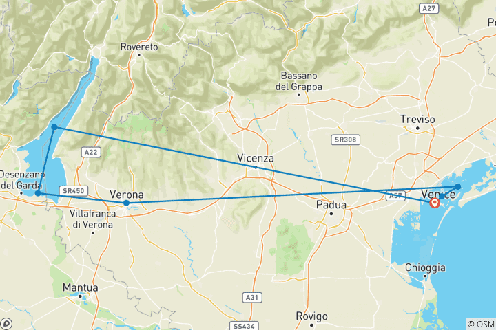 Mapa de Circuito de punto por Italia en grupo reducido sólo para mujeres: Venecia, Verona y Lago de Garda