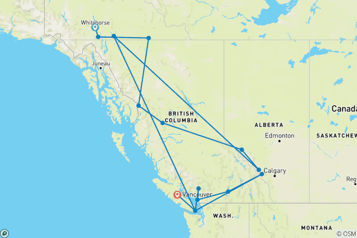 Karte von Alaska & Highlights des Westens | Rocky Mountains (14 Tage)