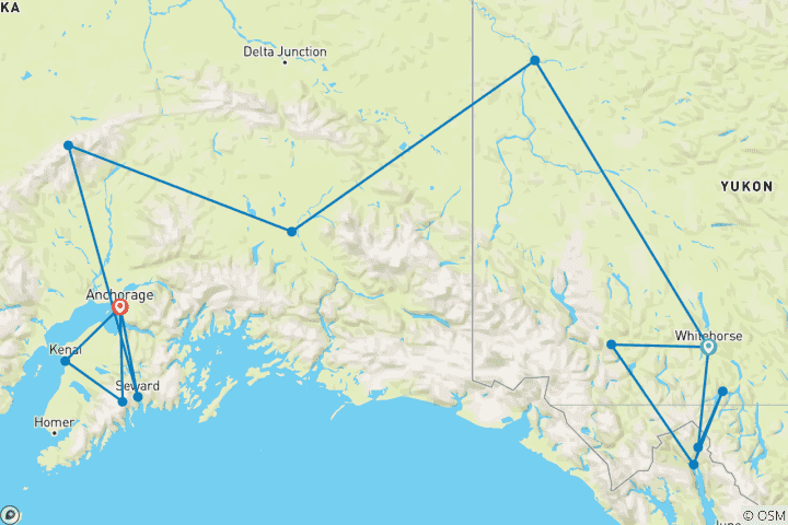 Karte von Yukon & Alaska Explorer | Hotel-Wander-Reise (15 Tage)