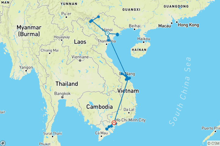 Carte du circuit Forfait Vietnam 19 jours 18 nuits