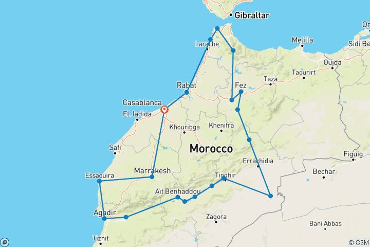 Carte du circuit Grande aventure au Maroc : 14 jours au départ de Casablanca