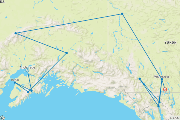 Carte du circuit Alaska & Yukon Explorer | Hôtel-Randonnée (15 jours)