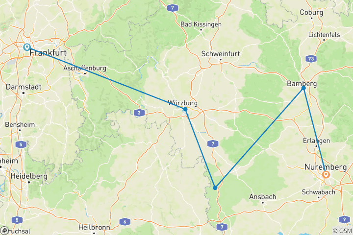 Map of Christmastime in the Heart of Germany 2026 (from Frankfurt-am-Main to Nuremberg)