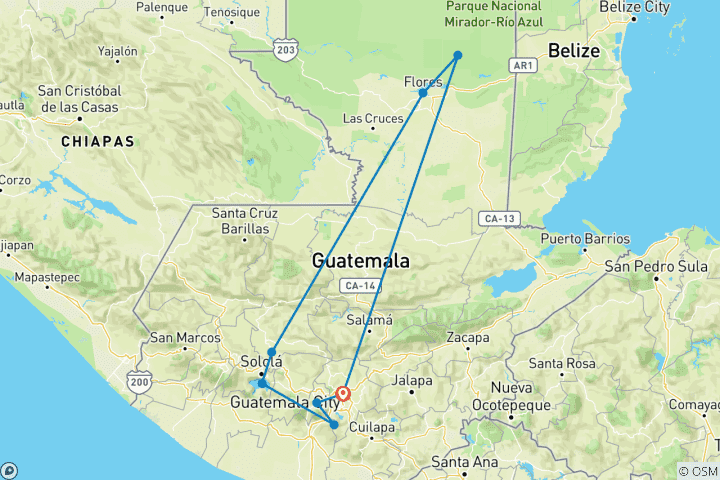Mapa de Lo Mejor de Guatemala 8 Días (Privado)
