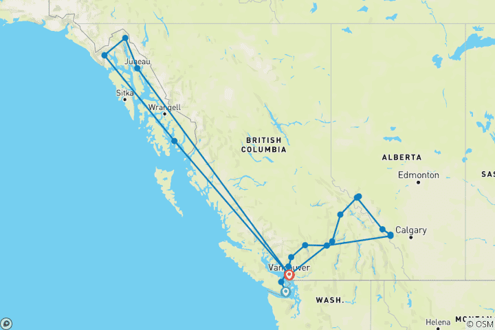 Map of Reflections of the Rockies and Alaska Cruise Victoria → Vancouver (2026)