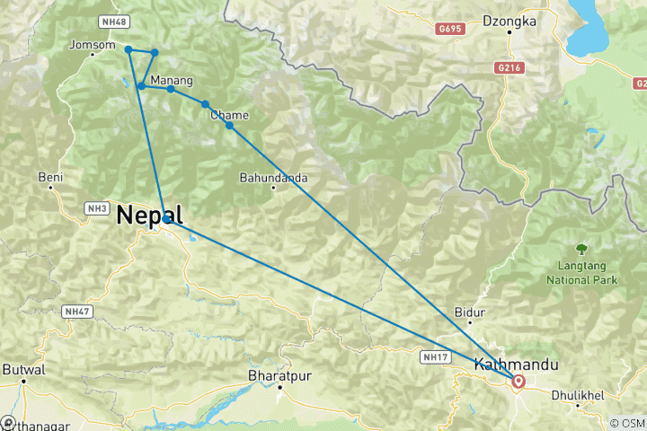 Map of Annapurna Circuit With Tilicho Lake Trek 10 Days